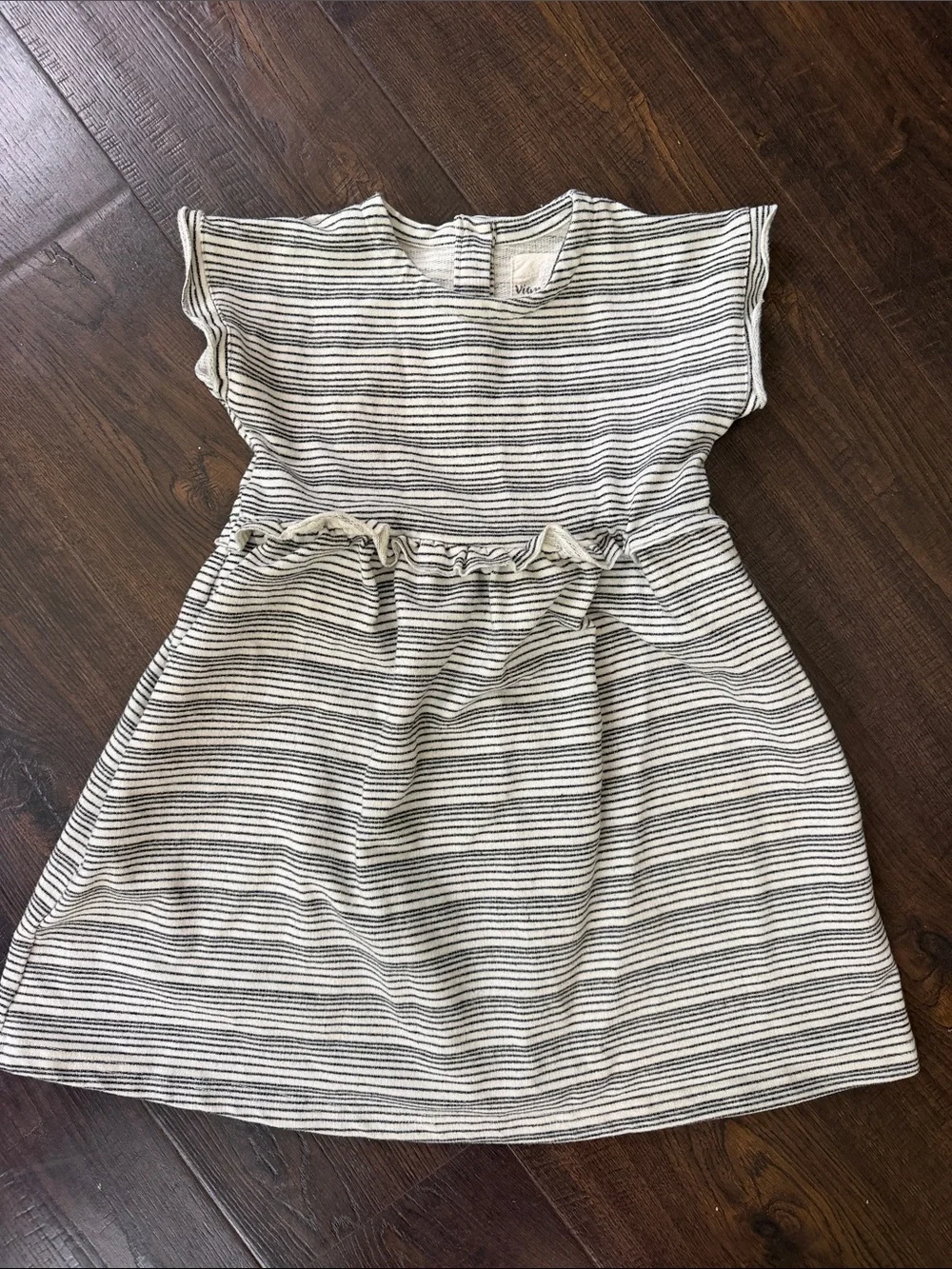 Girls' Casual Striped Dress in Cream & Black - Soft Everyday Style
